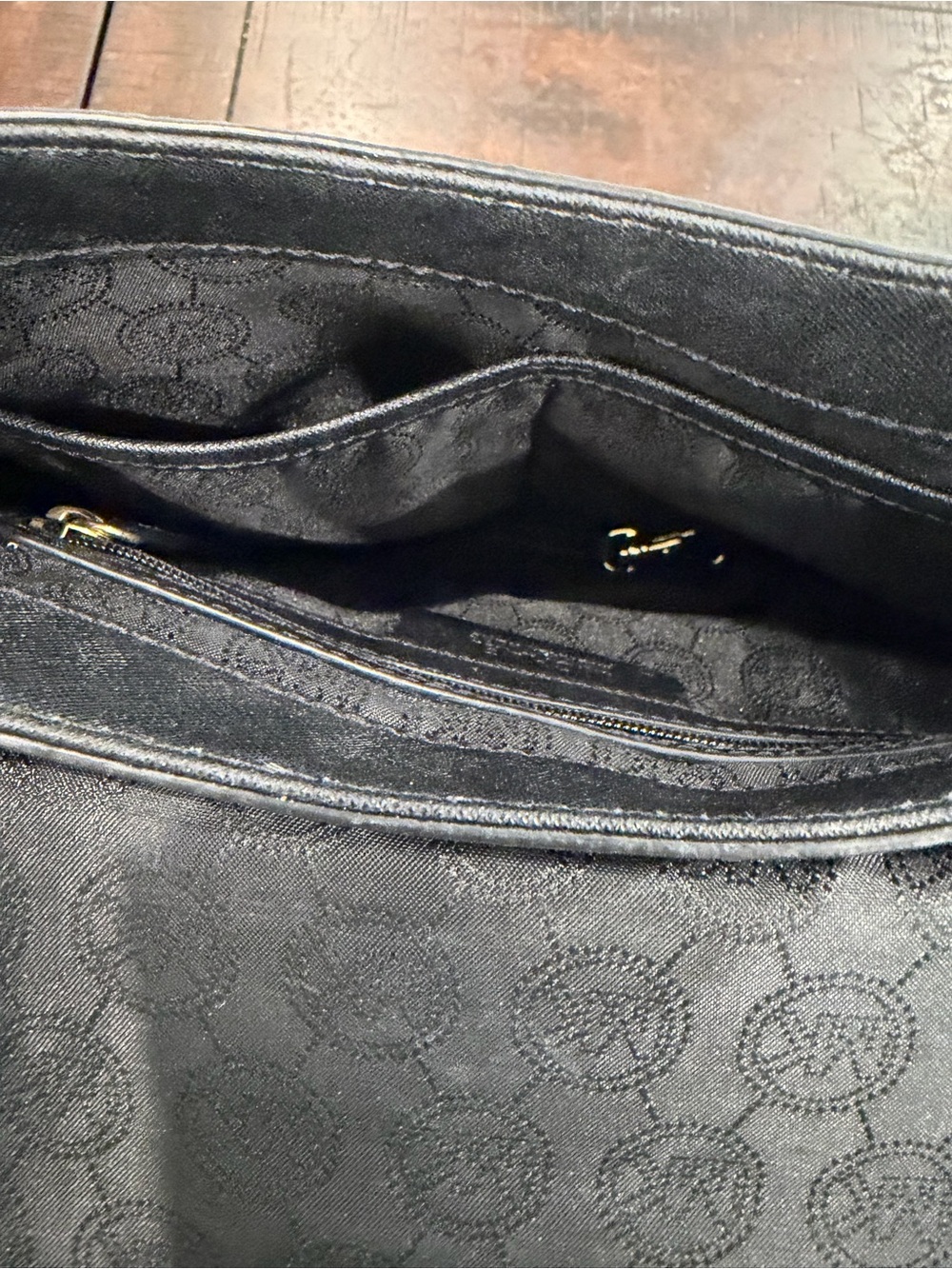 Michael Kors Black Monogram Crossbody Bag with Gold Accents